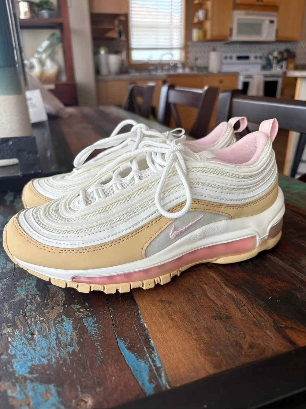 Nike Kids Air Max 97 Cream, White & Pink Visible Air Sneaker